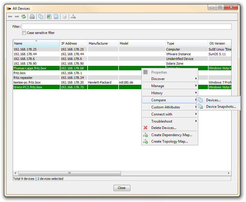 CompareDevices Compare devices from within our network documentation solution JDisc Discovery