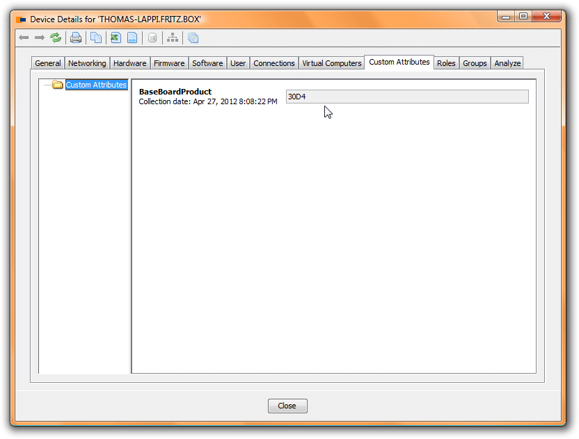 Device Details Data Collection Results for a registry data collection