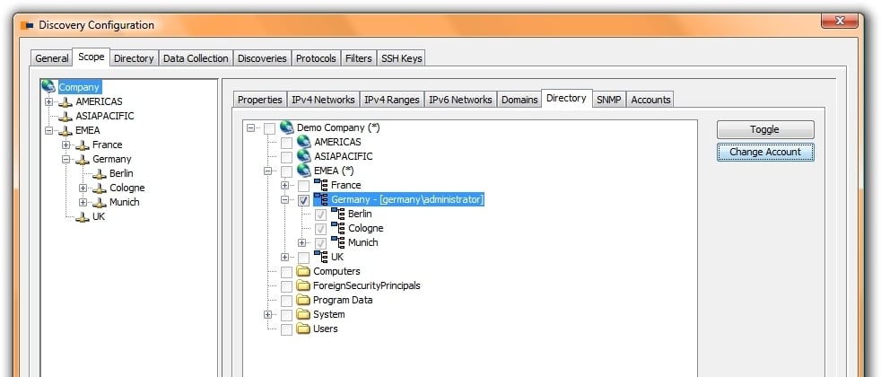 DiscoveryConfigurationDirectory Network discovery scan for Active Directory OUs.