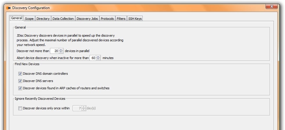 DiscoverySettingsGeneralTab General settings for the network documentation software