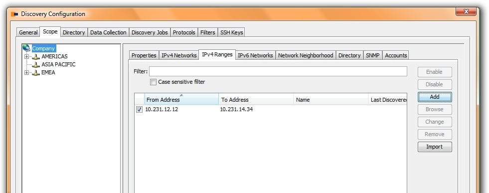 DiscoverySettingsRanges Scanning IPv4 Ranges