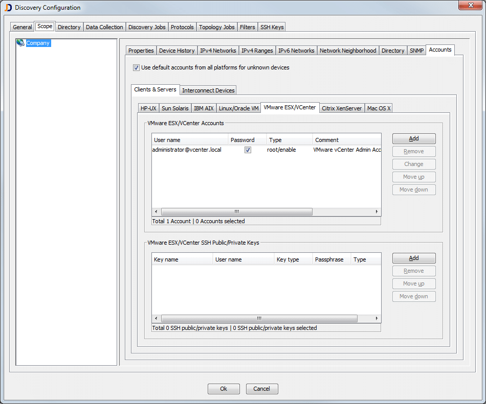 team6 - JDisc Network Discovery Maintain the list of default accounts for VMware Installations