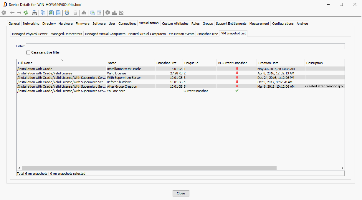VMware Snapshots (flat list)