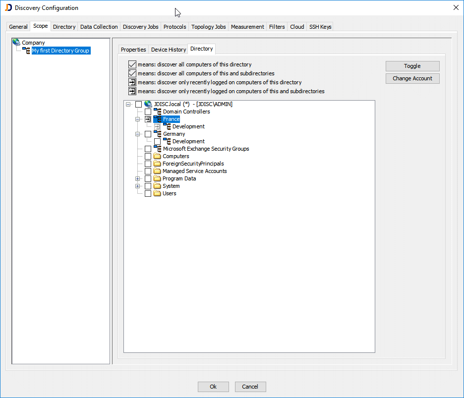Selecting the directory objects to scan