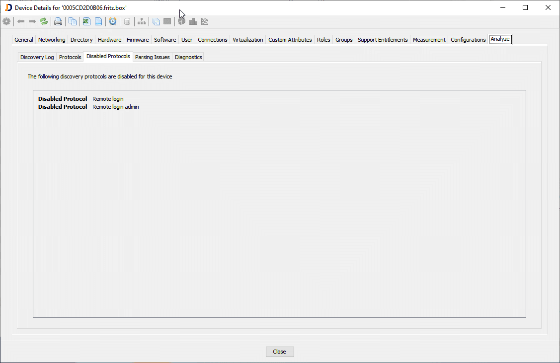 list of disabled protocols for a particular device