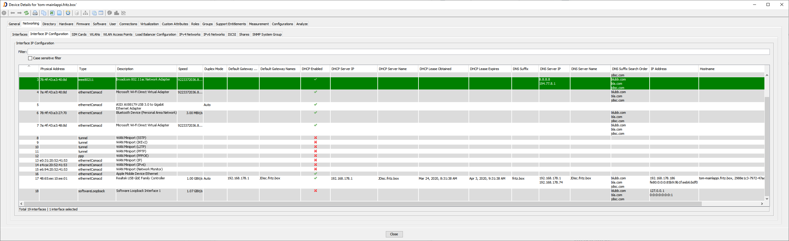 IP Configuration Report for a Single Device