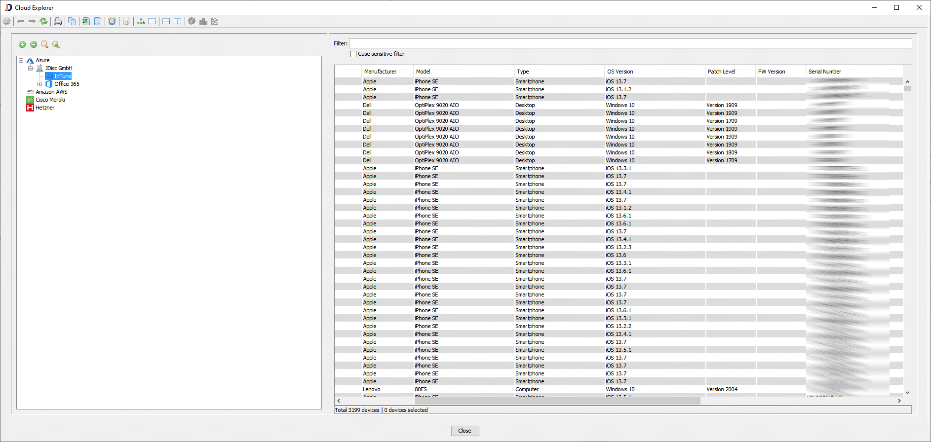List of devices managed by Intune