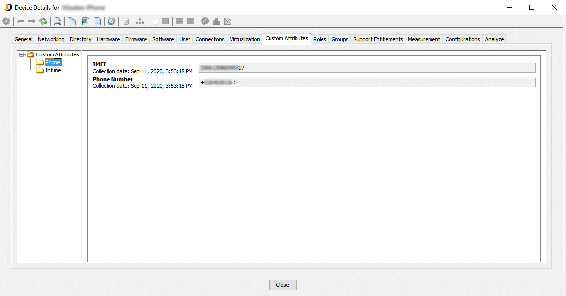 The phone number and IMEI property for a smartphone