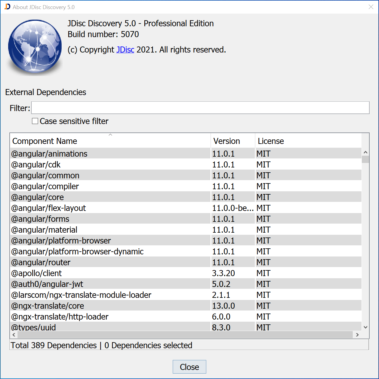 dependencies_classic - JDisc Network Discovery About dialog
