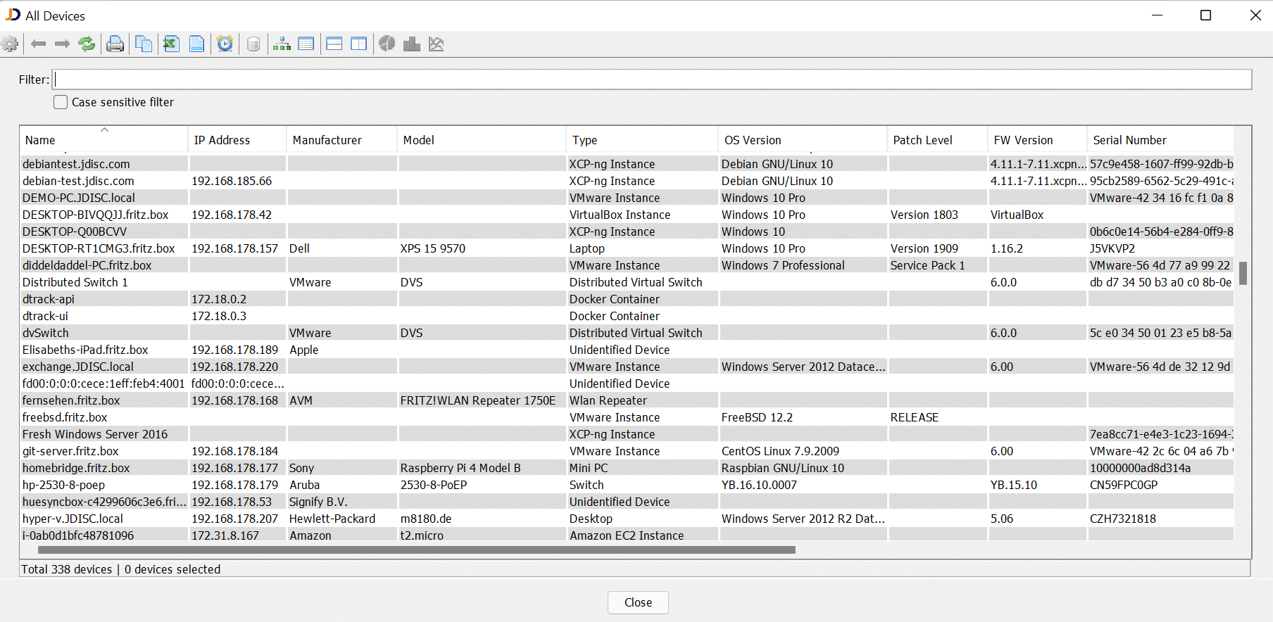 Example of data collection