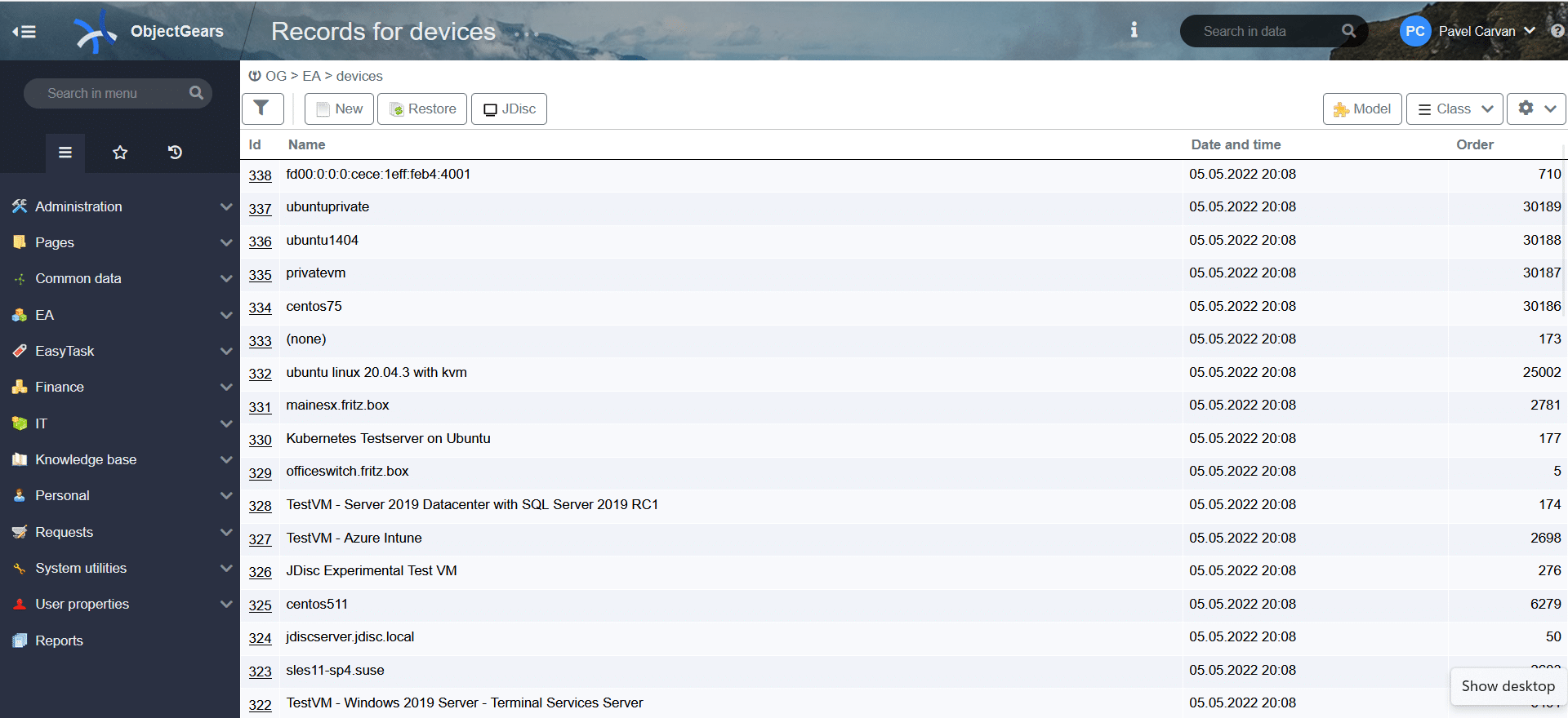 Data loaded from Discovery Solution JDisc in ObjectGears