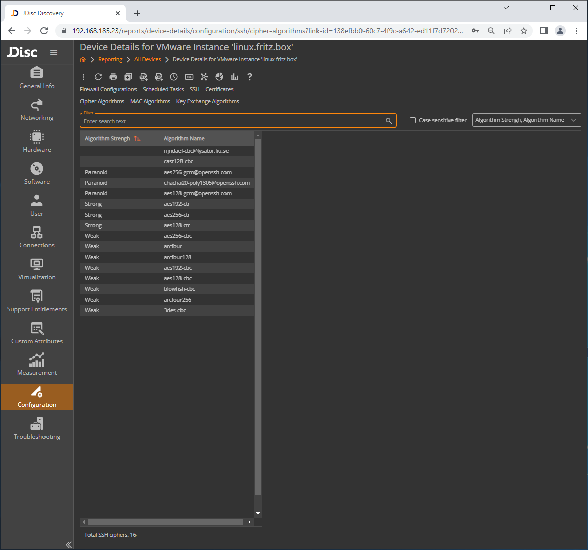 List of available algorithms