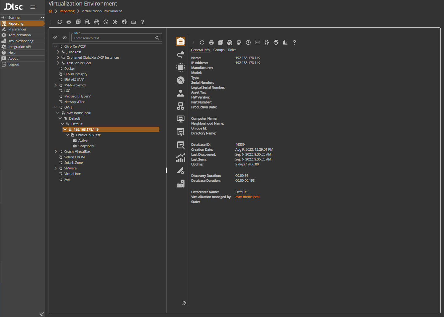 oVirtTree - JDisc Network Discovery data from oVirt in the Virtualization Environment