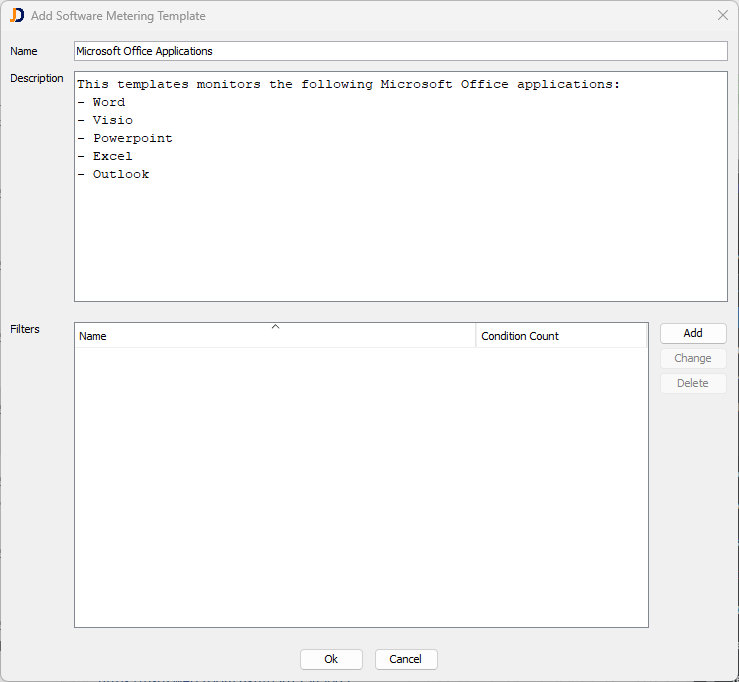 Add a software metering template to the configuration.