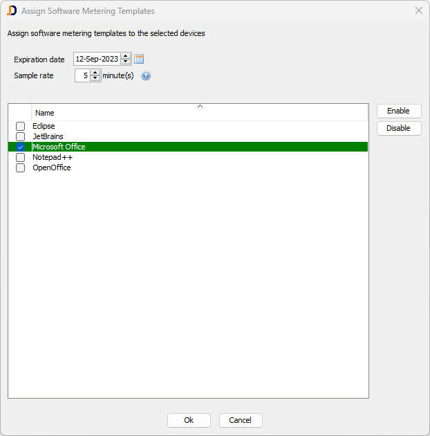 Assign software metering templates to devices