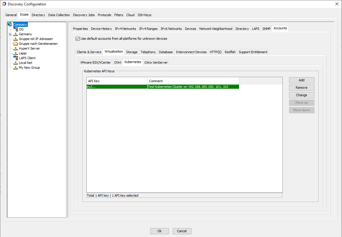 ConfigureKubernetesToken - JDisc Network Discovery API Token to access Kubernetes clusters