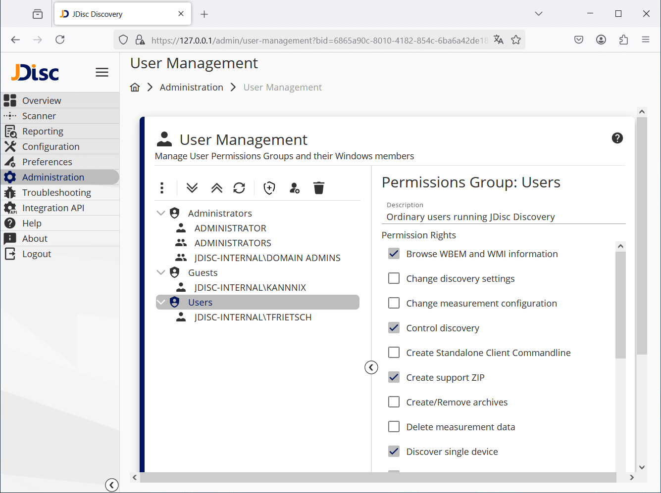 User-Management-WebUI - JDisc Network Discovery JDisc Discovery Benutzerverwaltung Web UI