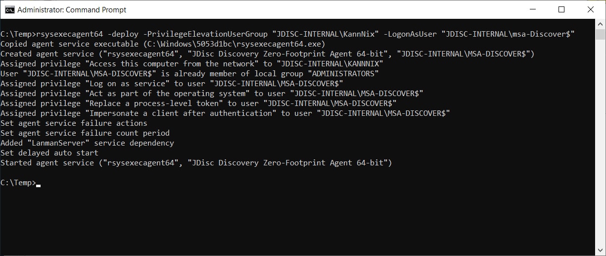 JDisc Discovery Zero-Footprint Agent - Privilegien Erhöhung und Anmeldung als Benutzer