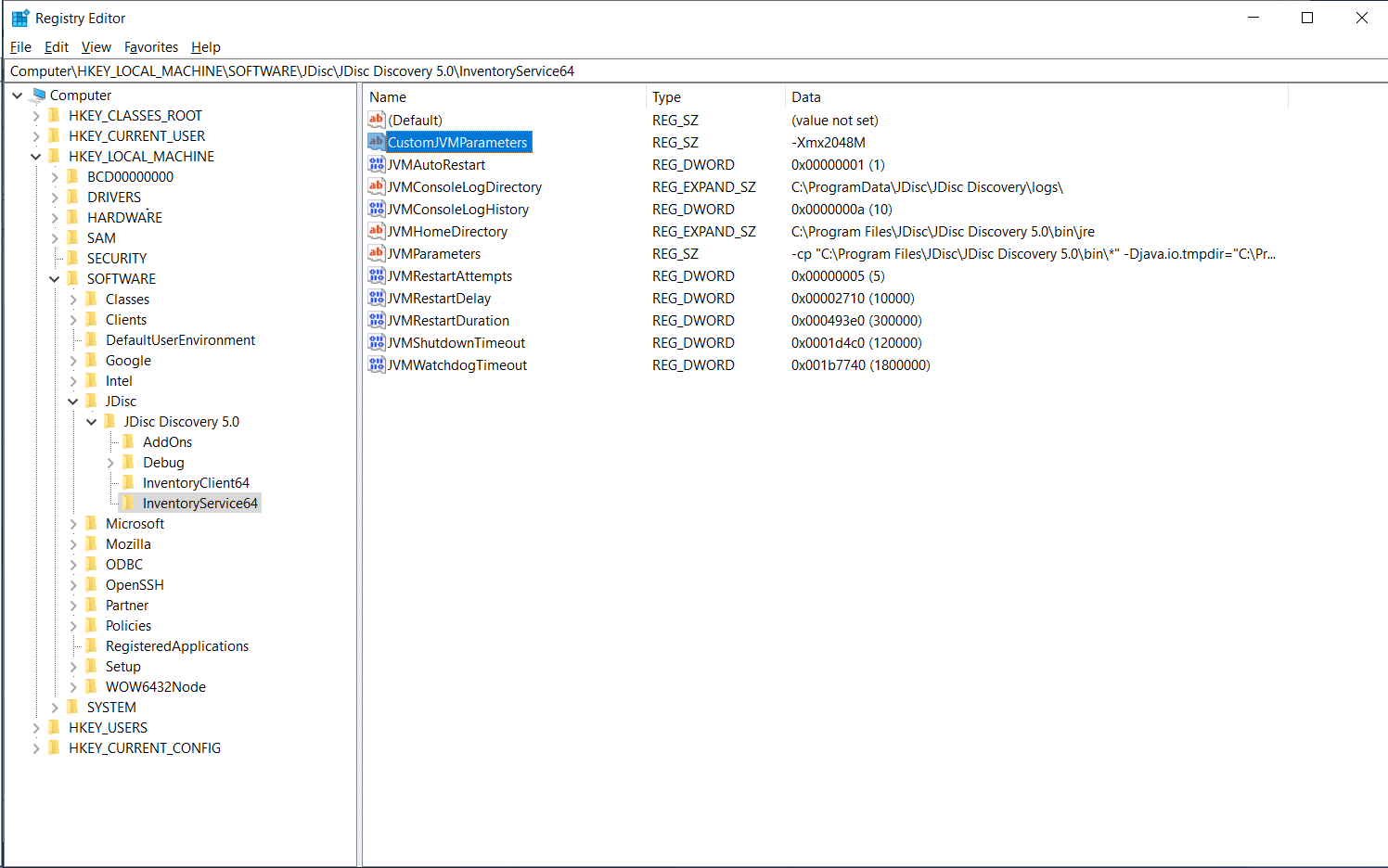 Festlegung der JDisc Discovery Server JVM Heap Speichergröße