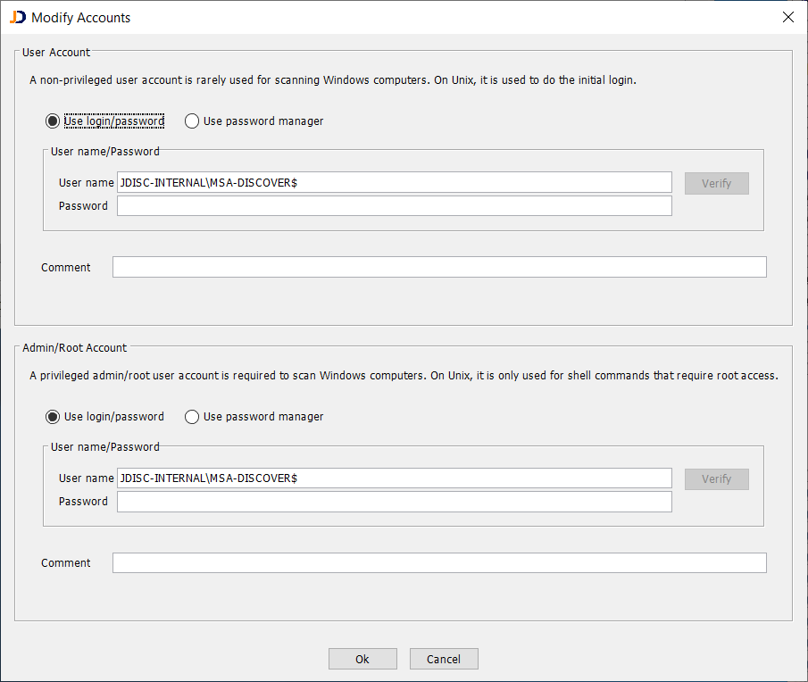 gMSA-Device-Modify-Accounts-Dialog - JDisc Network Discovery Reviewing the locally cached Group Managed Service Account on the device