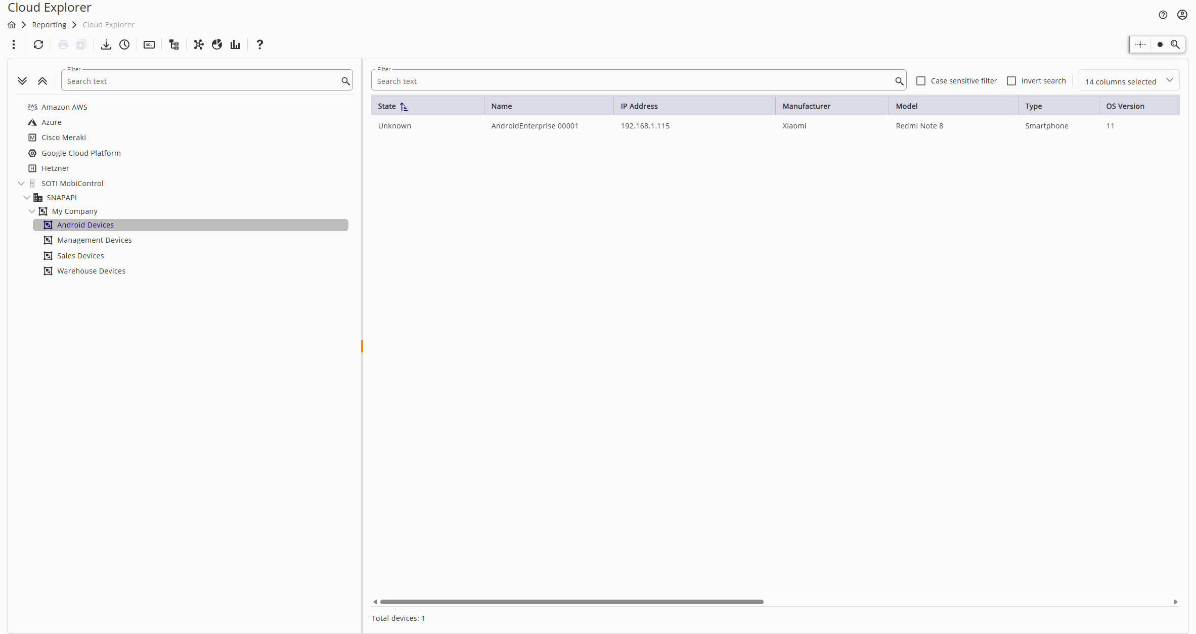 soti_screenshot - JDisc Network Discovery Screenshot von JDisc Cloud Explorer mit SOTI MobiControl Mobile Device Management Integration.