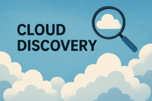 cloud_discovery A magnifying glass hovers over a white cloud against a blue sky filled with fluffy clouds, highlighting the phrase "CLOUD DISCOVERY" in bold, black letters.