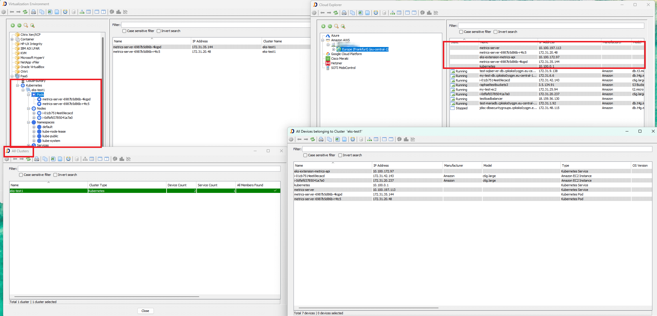 jdisc_aws_cluster - JDisc Network Discovery Discovered AWS EKS cluster displayed in JDisc with Kubernetes components