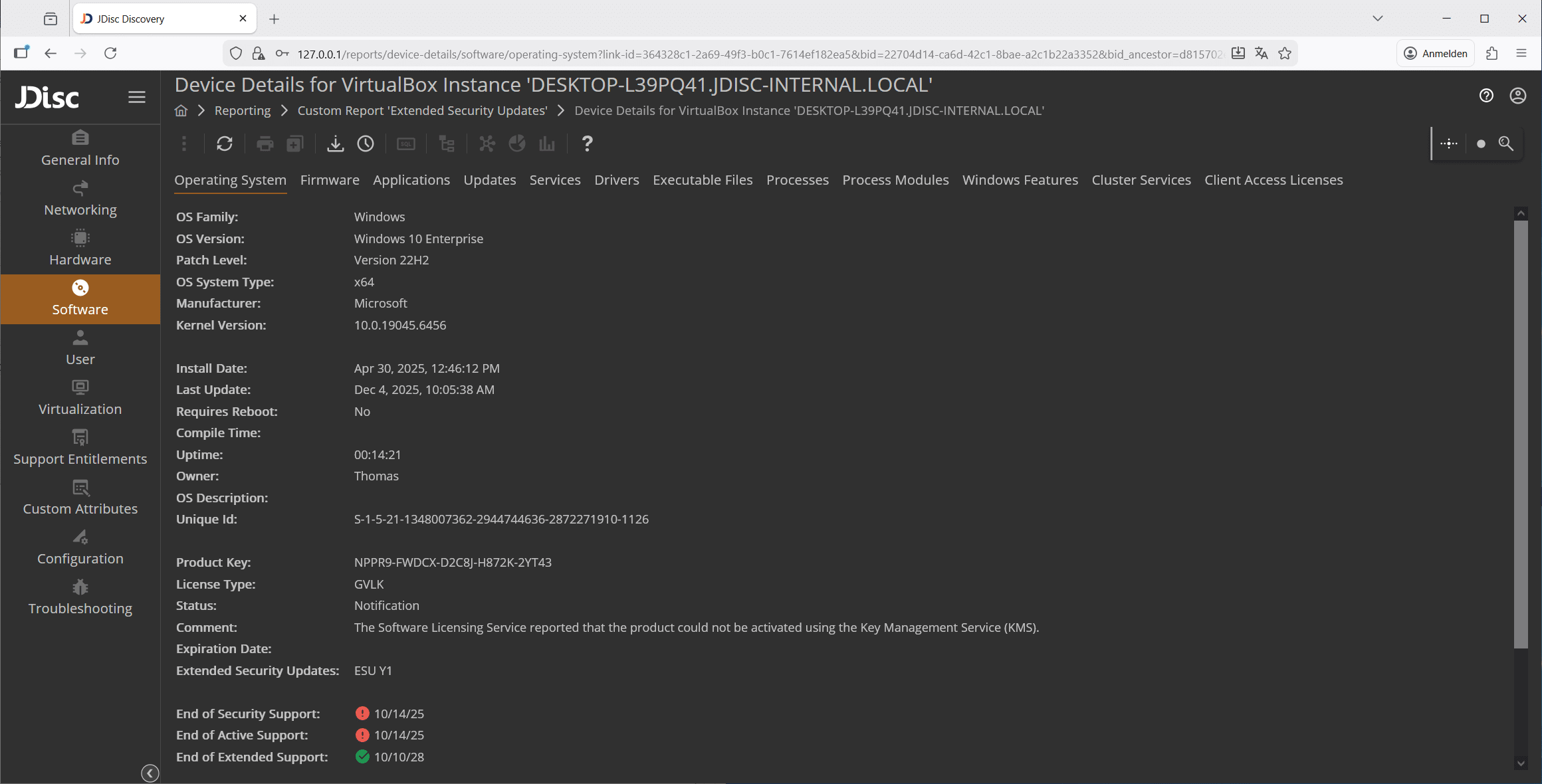 Extended Security Updates Operating System Details
